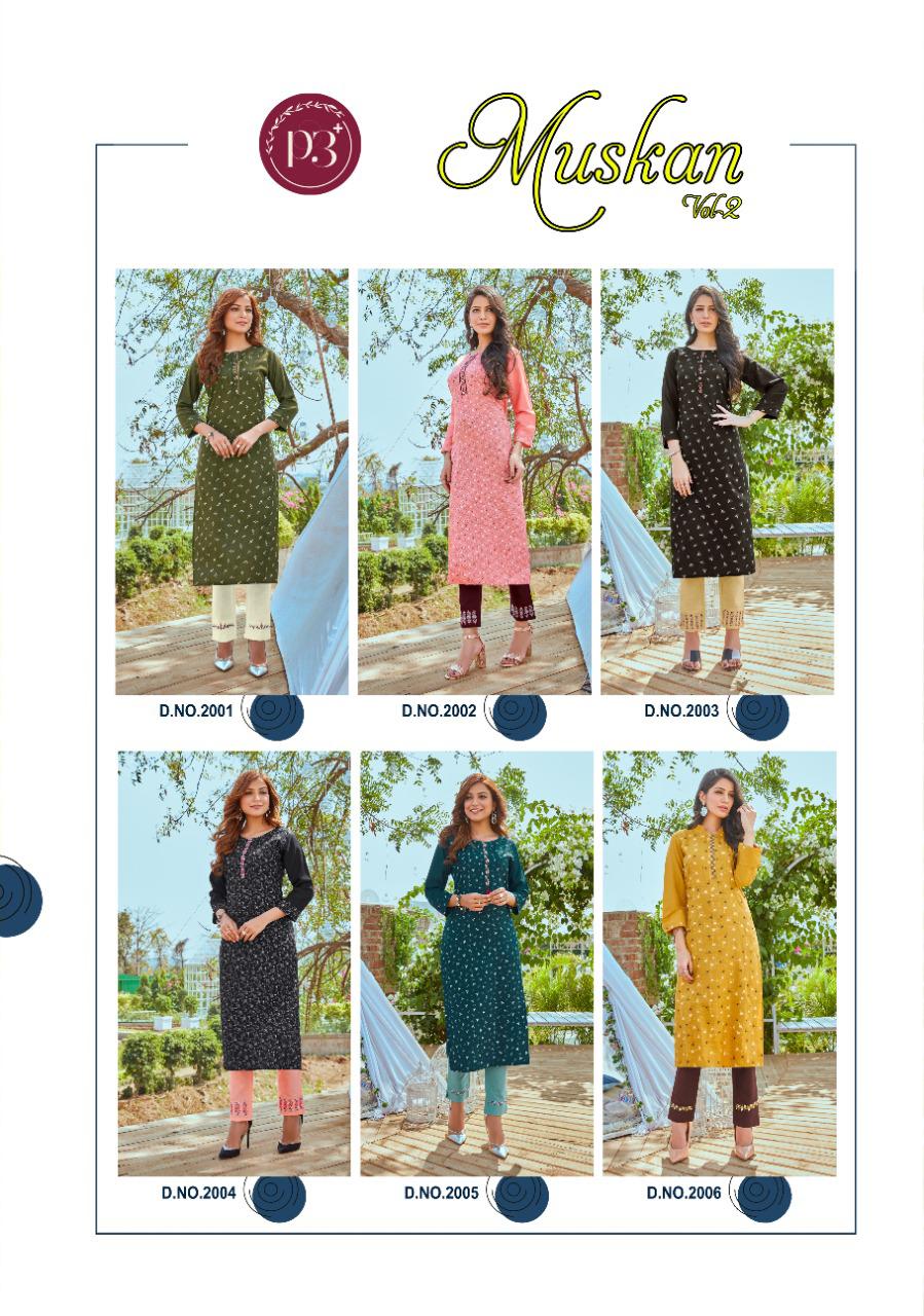P3 Muskan 2 Latest Fancy Regular Wear Embroidery Work Rayon Kurti With Bottom Collection
